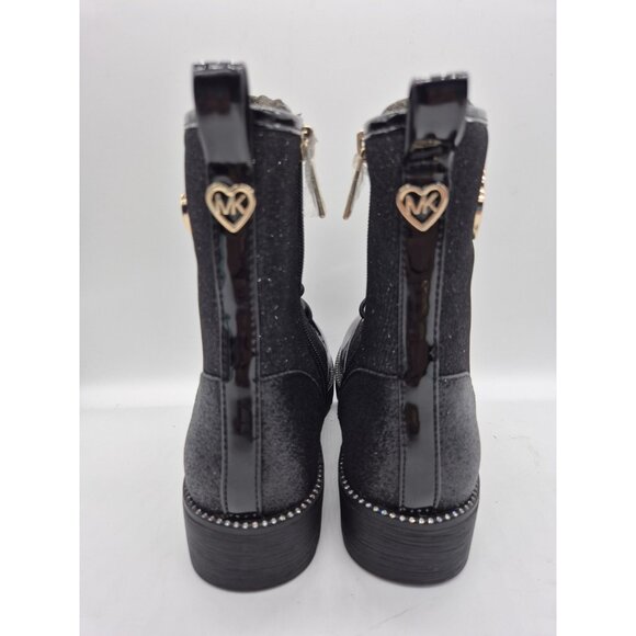 Michael Kors Girls Youth Boots Size 4 Glitter Combat Rhinestone Black Hearts - Picture 3 of 9
